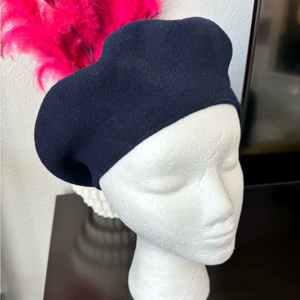 Navy Blue Wool Beret Hat
